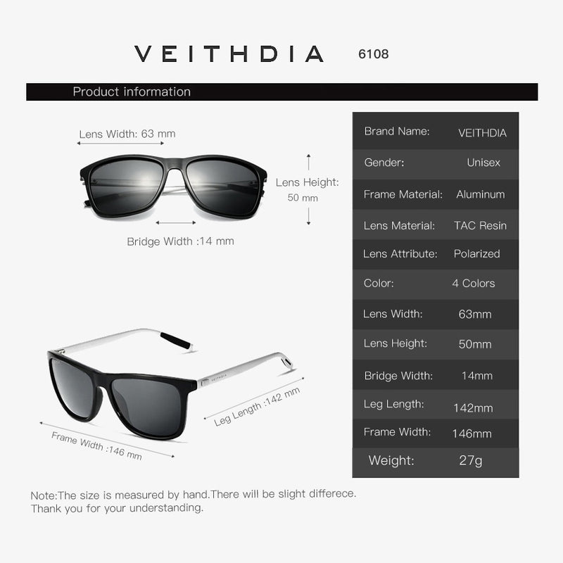 Óculos Polarizado Vintage VEITHDIA Unisex Uv400