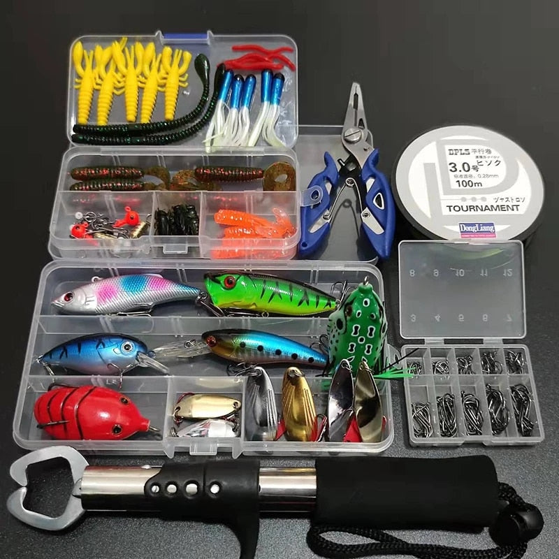 Kit Pesca com 164 peças, incluido os dois Alicates e Iscas Arfificiais
