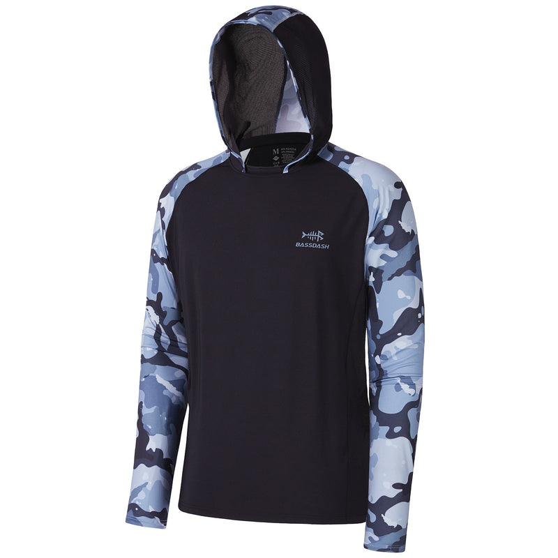 Camisa de Pesca Bassdash Camo UV50+ com Capuz 097 Minha Pesca Preto com Azul P 