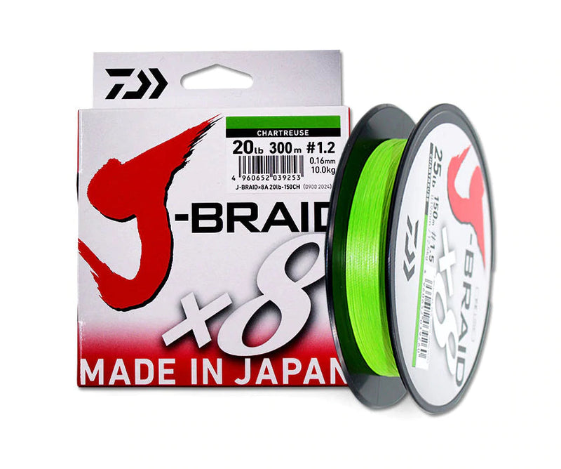 Linha de Pesca Multifilamento DAIWA J-Braid X8 300m 058 Minha Pesca Verde 20lb/10kg - 0.16mm 